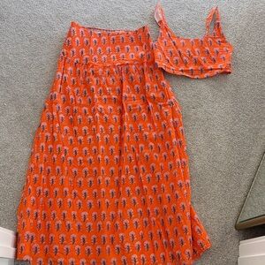 Vibrant Orange floral skirt Set